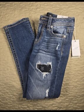 Women’s Distressed Miss Me Blue Denim Jeans With Patches